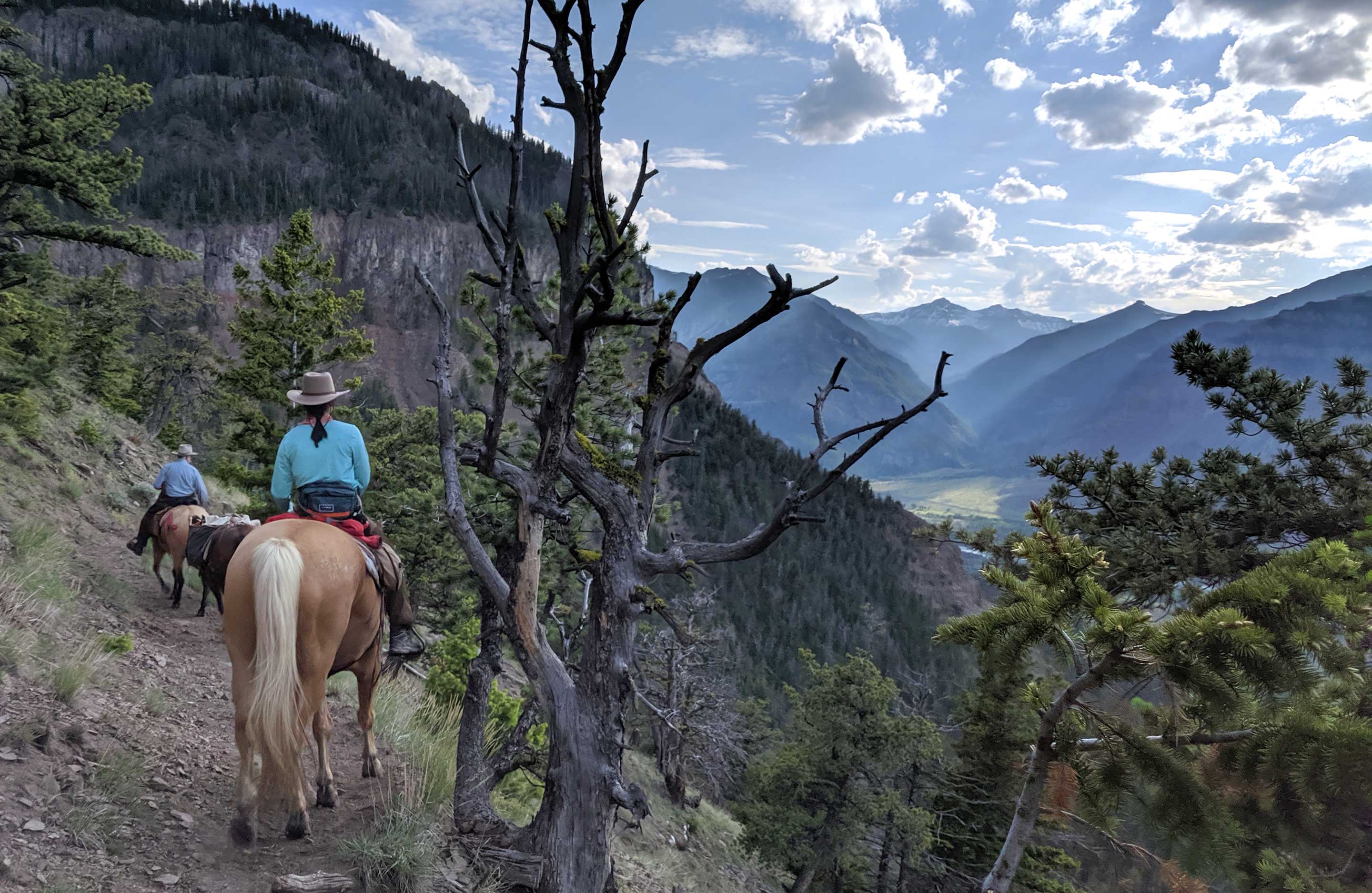 People riding horses in the mountains